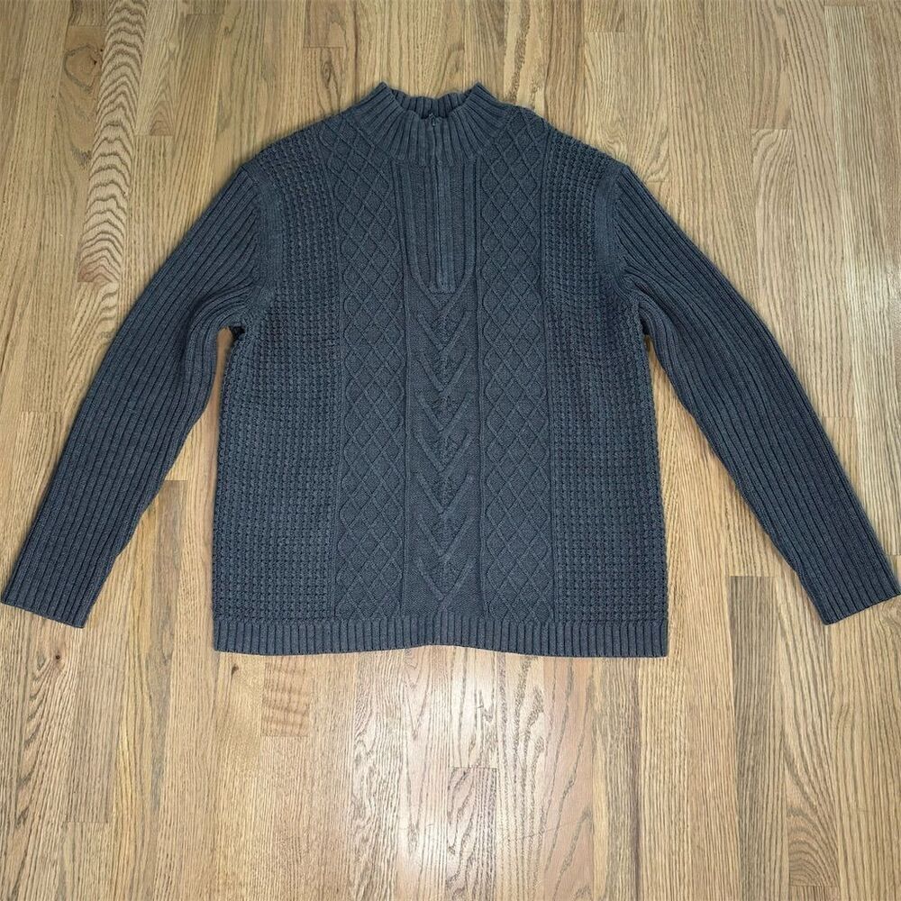 Express Men’s Gray Cable Knit Full Zip Sweater High Neck Size XL
